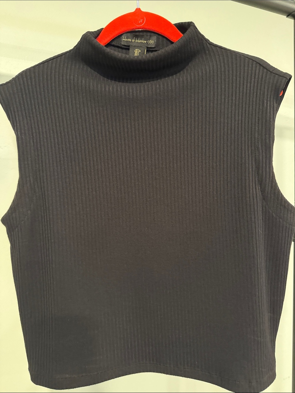 House of Harlow 1960 Black Ribbed Sleeveless Mock Neck Shell